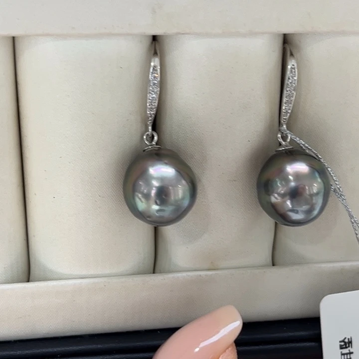 银S925镶嵌耳饰海水珍珠11-12mm21号