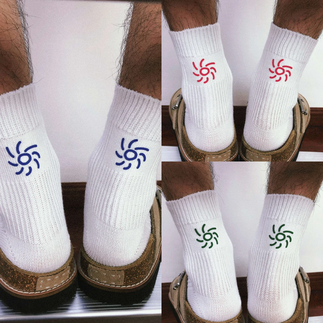 TREETALLIFE趣味线条太阳可爱袜子中筒短袜印花袜子粗线情侣袜子