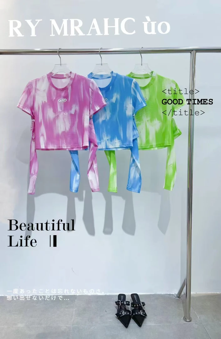 防晒不对称常规款短袖纯色T恤套装印花渐变扎染网红透气户外