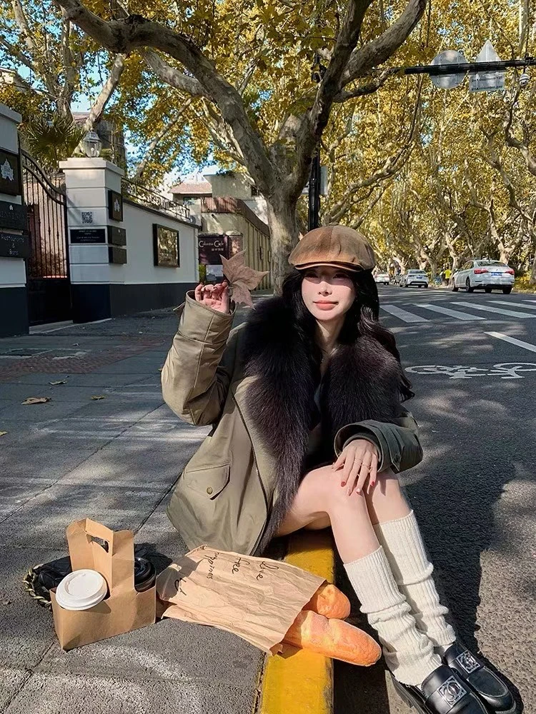 海宁皮草外套女2025年秋冬季年轻款派克服女狐狸毛领鸭绒内胆派克