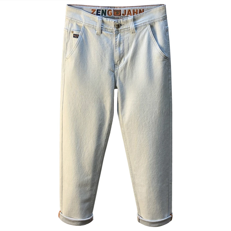 罗尔基那斯牛仔裤男士潮流新款灰白色秋季长裤高端小直脚休闲裤子