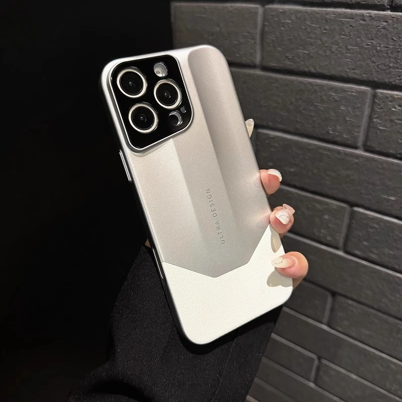 高级银适用苹果16promax手机壳纳帕皮拼接带镜头膜高档男女款奢华