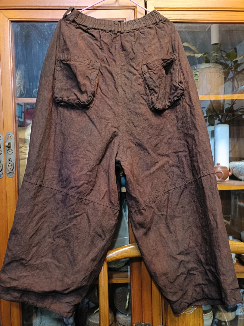 植物染色双层裤子（裤长95厘米，铁锈红）