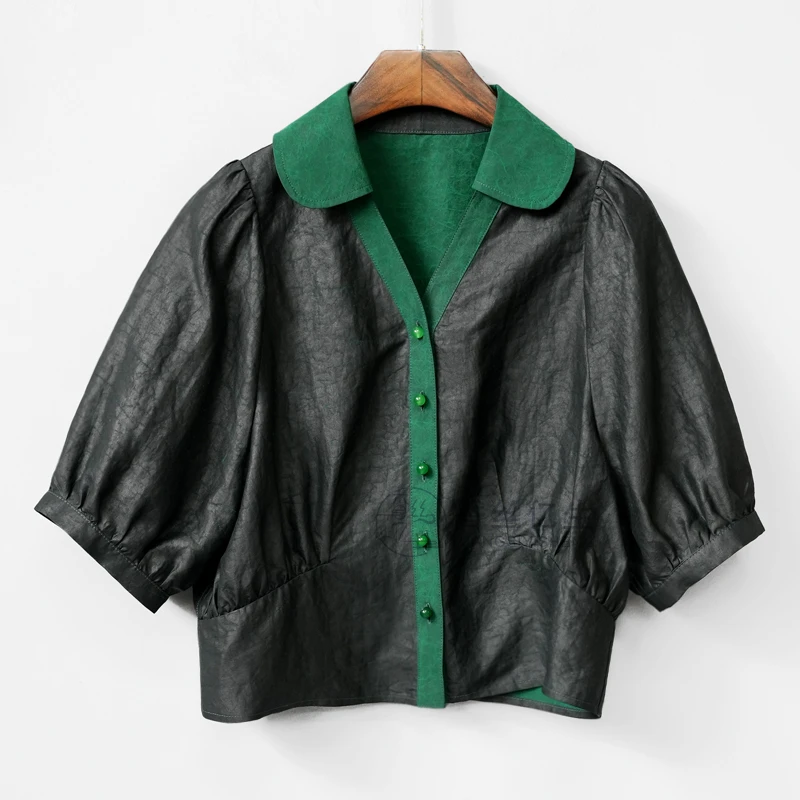 为你心动！香云纱绿色龟纹百搭气质时尚减龄款休闲女士衬衫X2934