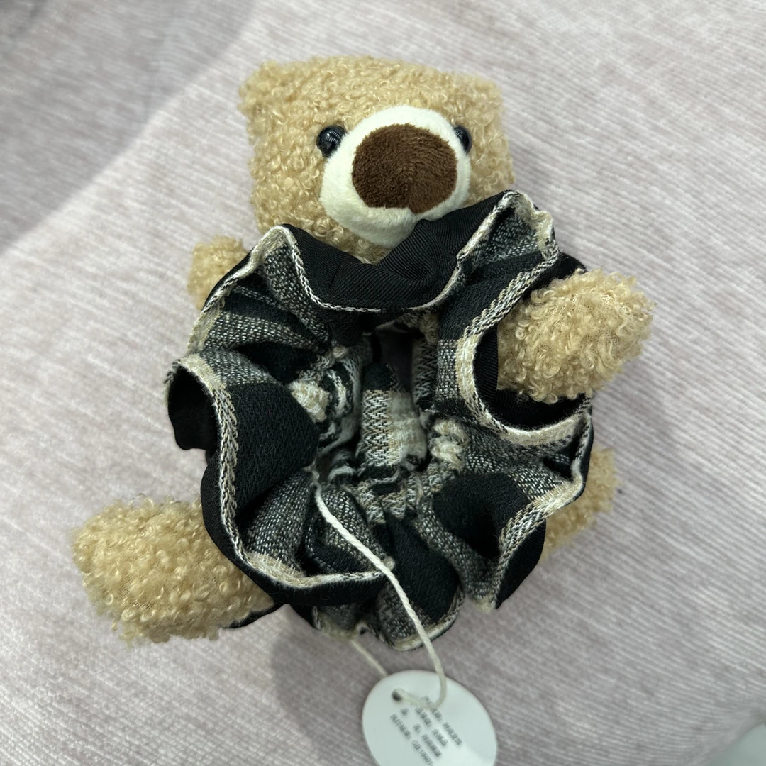 小熊黑色发圈格纹