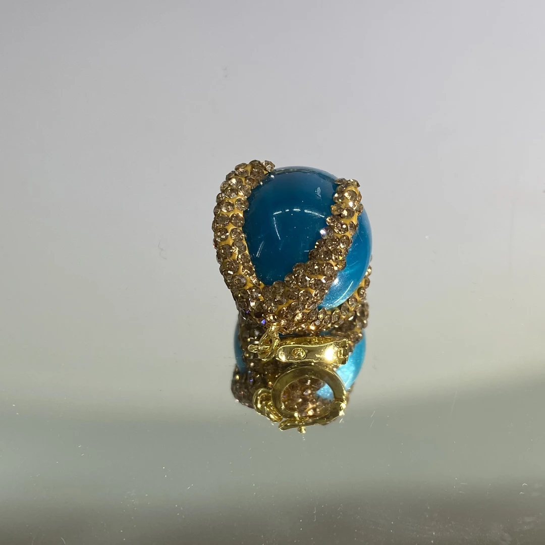 铜合金合成锆石吊坠 TTSD 蓝色圆形轻奢款吊坠1165