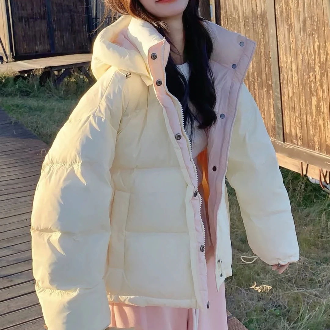 836 奶呼呼撞色连帽加厚防寒服外套找版