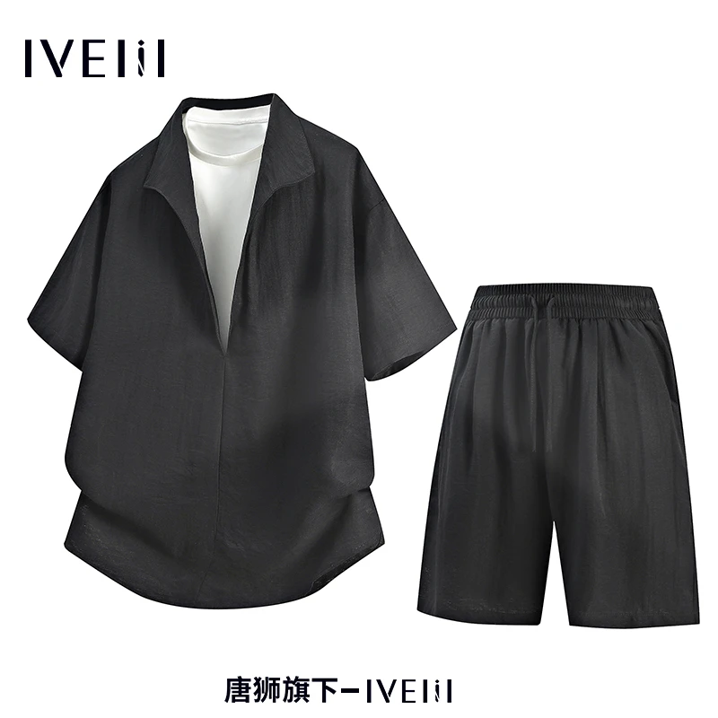 IVEIII​​2025夏季法式老钱风天丝亚麻假两件套装高级轻奢衬衫短裤