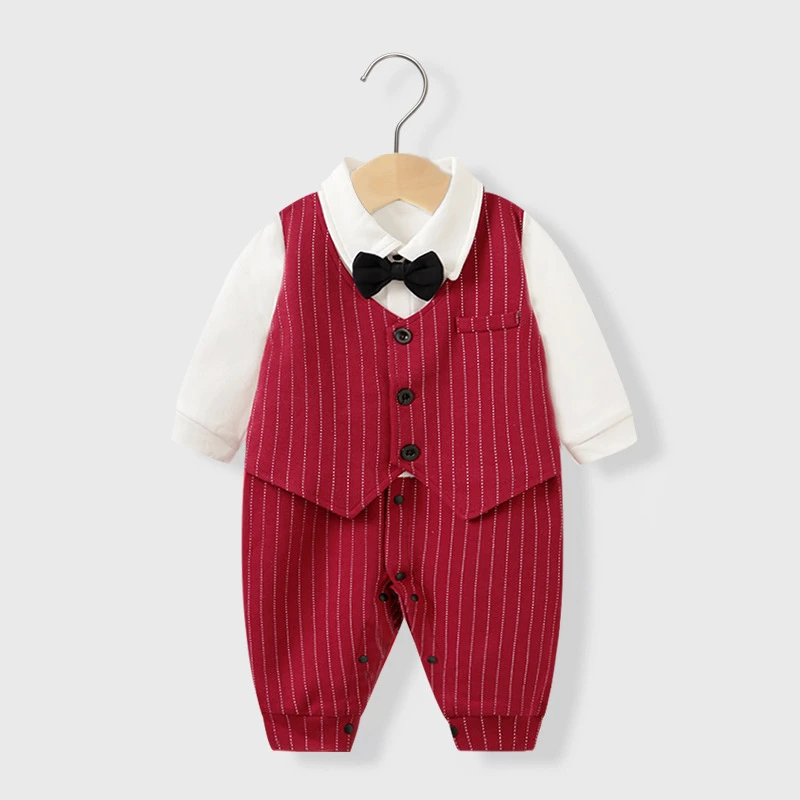 周岁礼服男宝宝秋装婴儿西装抓周衣服男童绅士套装百天连体衣秋冬