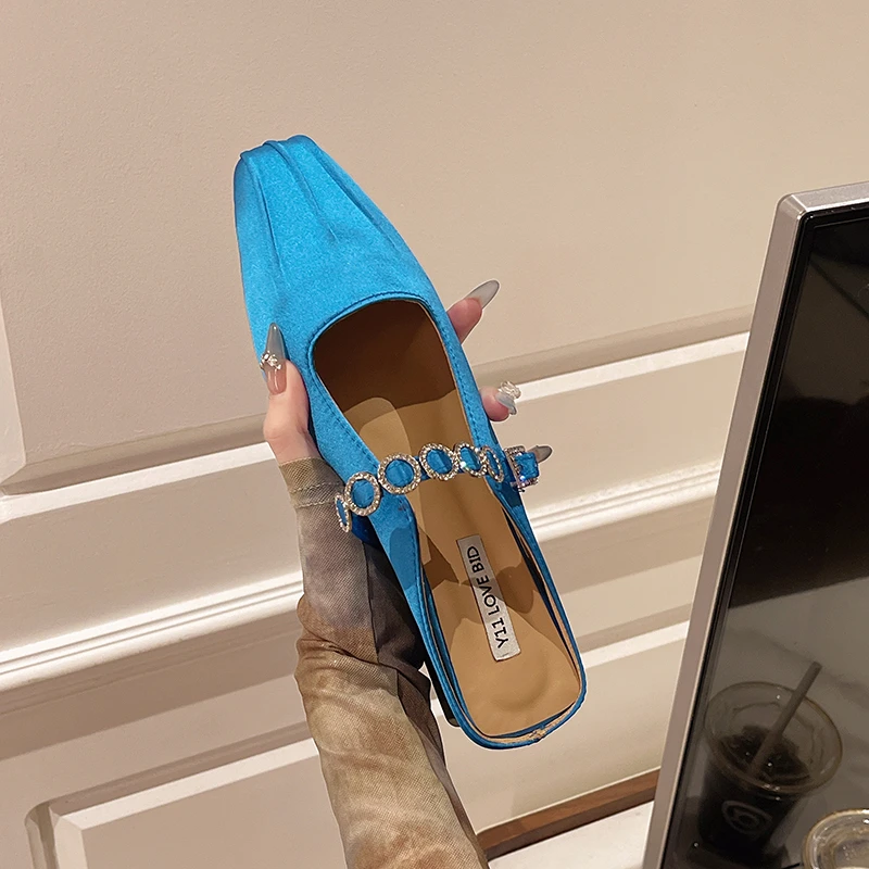 2025春季新款法式复古方头水钻包头半拖鞋蝴蝶结仙风温柔鞋配裙子