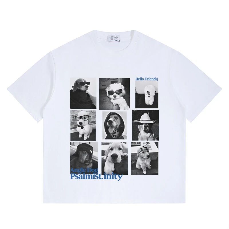 （小狗画报）国潮重磅纯棉短袖男女同款宽松t恤夏新直喷