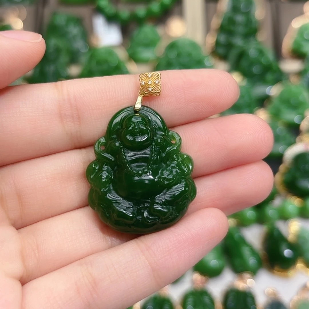 和田玉（碧玉）18K金镶嵌颈饰