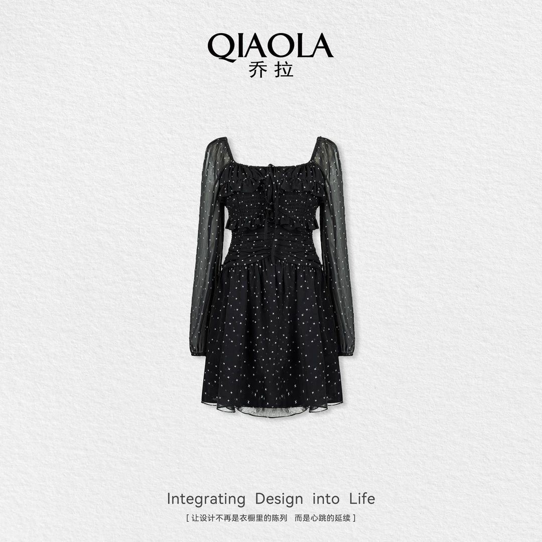 QIAOLA/乔拉【星星情书】夏季梭织印花弹力透气舒适显瘦连衣裙预售