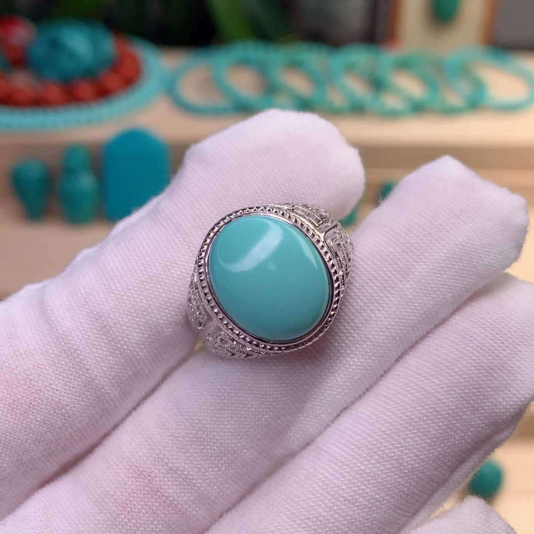 绿松石男戒银S925镶嵌
