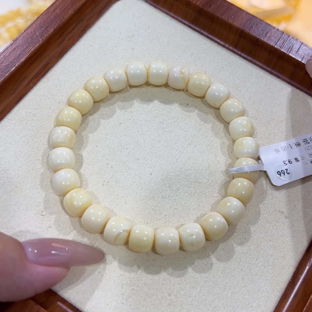 糖****蜜蜡未镶嵌手链8.5m瓷白瑕疵款老型手串