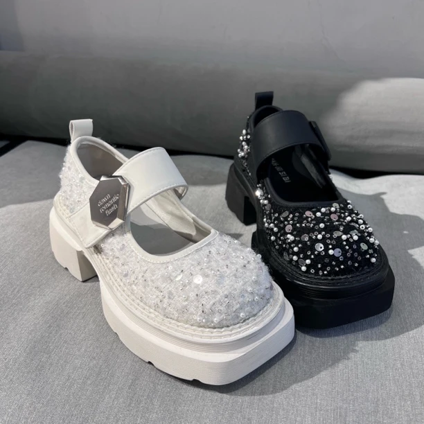 650-31休闲春夏乐福鞋亮片时尚单鞋玛丽珍鞋一字式扣带凉鞋玛丽珍