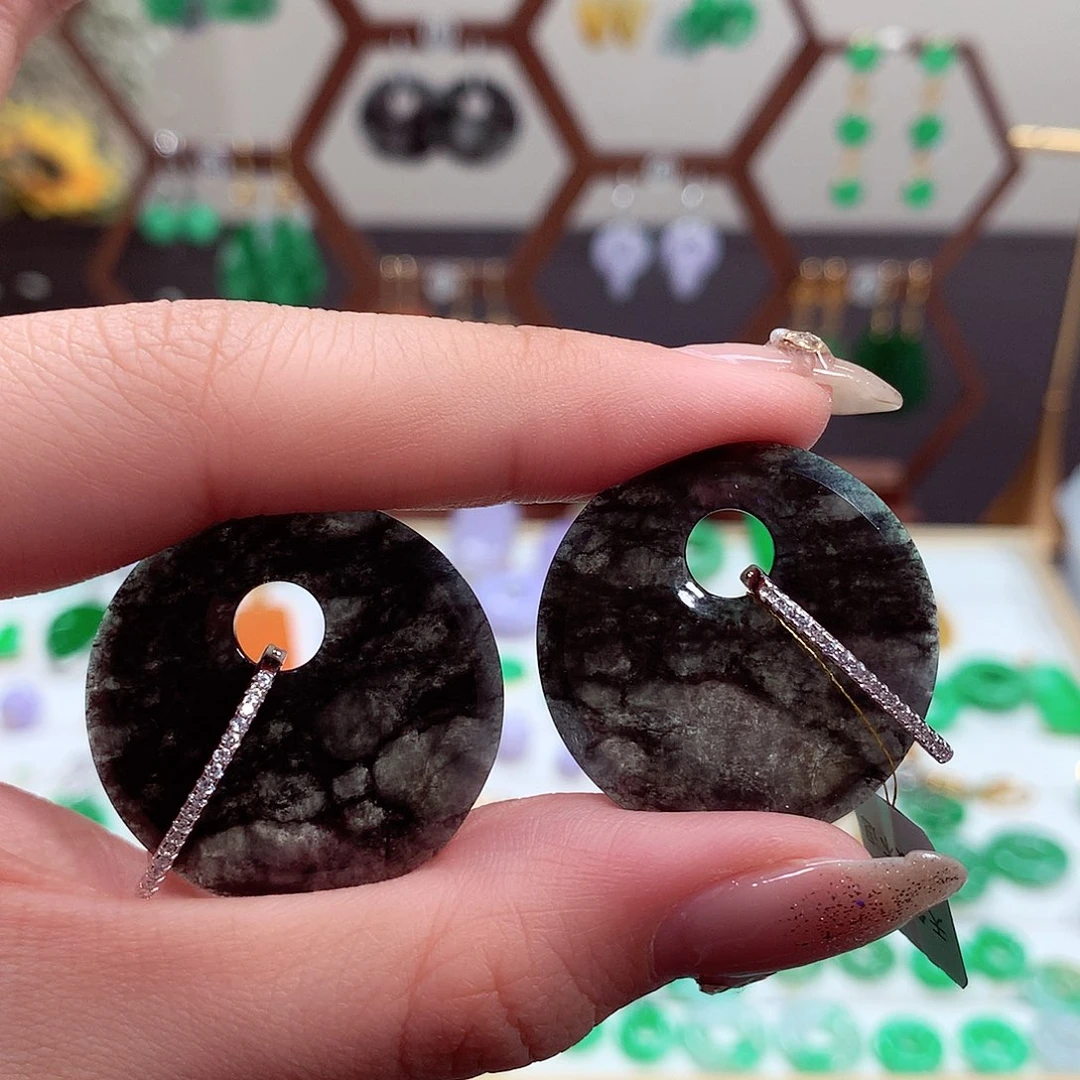 翡翠耳饰银S925镶嵌天然翡翠