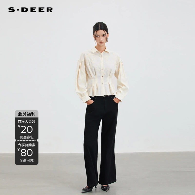 S·DEER圣迪奥秋季公主风气质轻奢衬衫时尚老钱风长袖S253Z0566