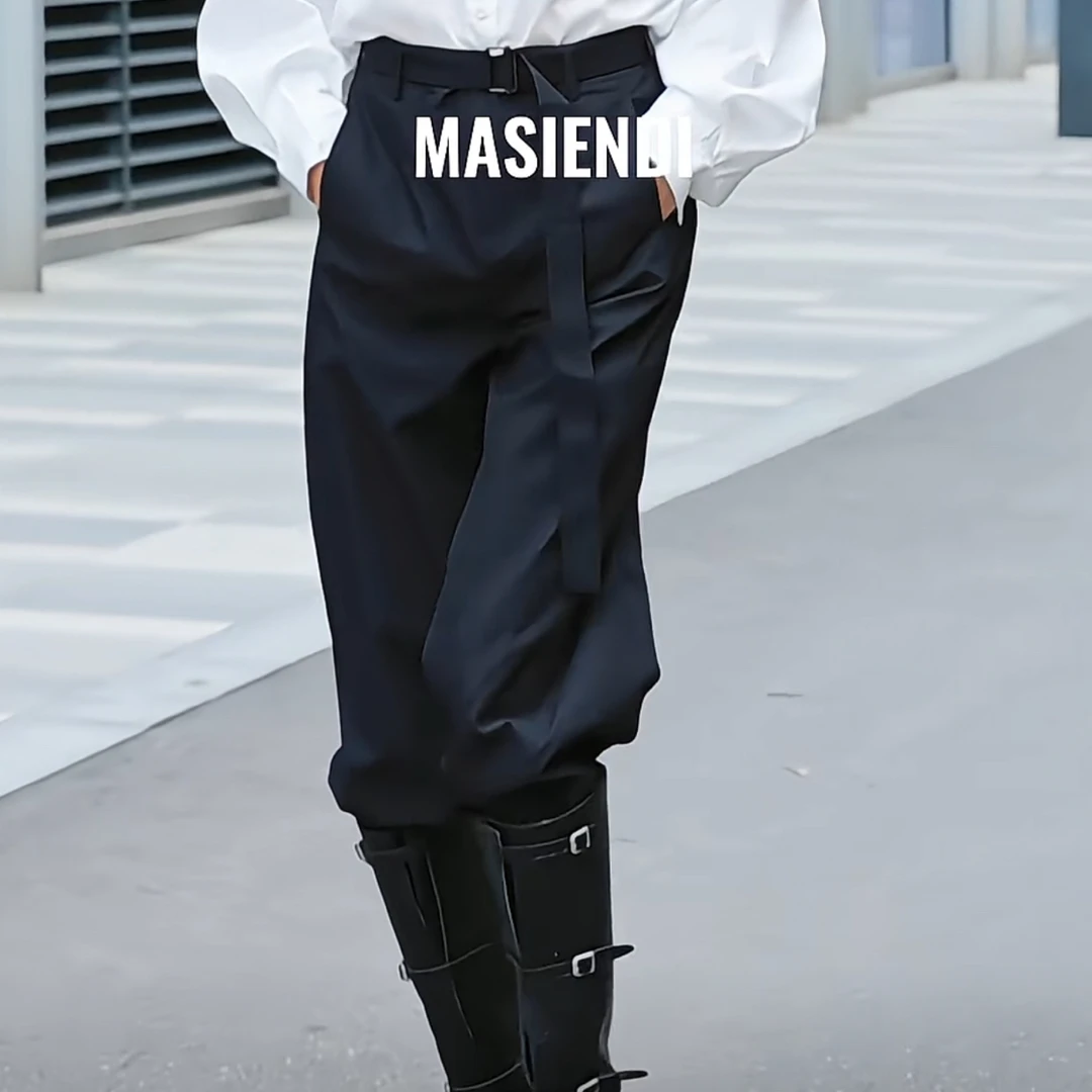 MASIENDI/玛丝恩迪工装风腰带直筒休闲长裤130087