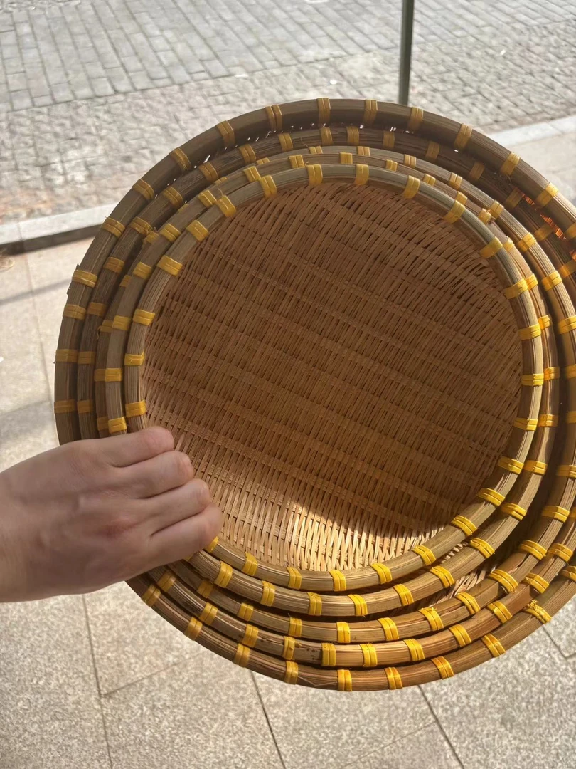 竹编烟熏密编馒头框五件套尺寸25.28.30.33.36CM