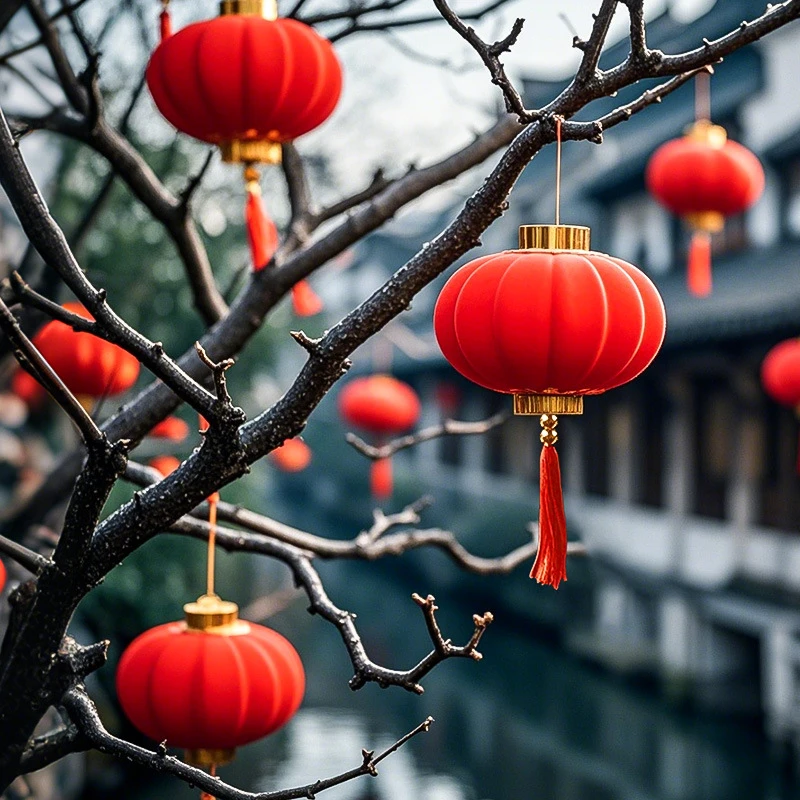 小红灯笼挂件新年2025新款植绒春节过年大门口喜庆绿植装饰品挂饰