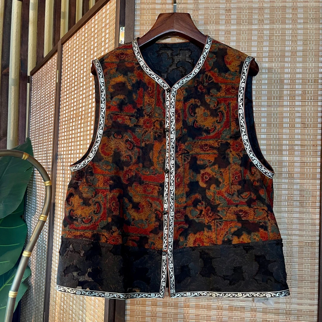 潘 新中式国风 350524 新款复古剪花绡马甲 L