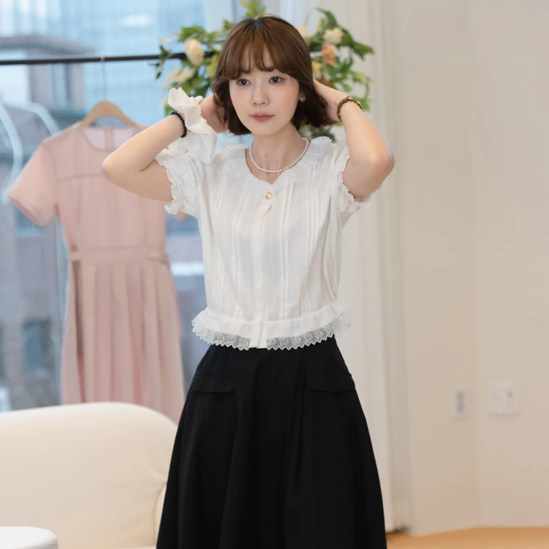 【现货】【初恋信号】FS504S006木耳边圆领上衣