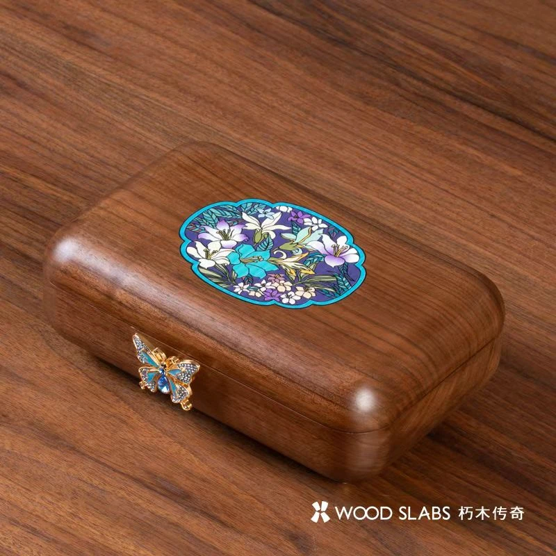 首饰盒/箱 蝴蝶扣首饰盒原木轻奢收纳盒子带锁复古