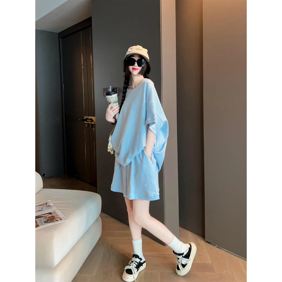 特大码300斤时尚休闲短袖短裤两件套男夏季2025新款宽松百搭套装