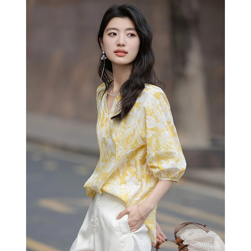 【细说定制】德·玛纳心上的一朵云夏浪漫纯棉印花可拆卸链条衬衣