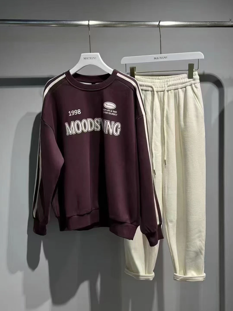 麦寻专冬季圆领加绒卫衣宽松休闲百搭女士上衣