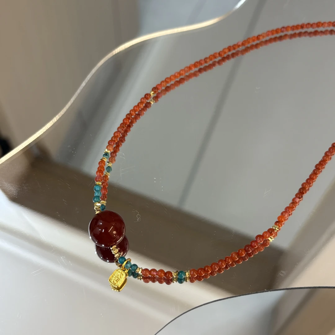 南红映翠 南红玛瑙小米珠项链绿松石多样性发其一