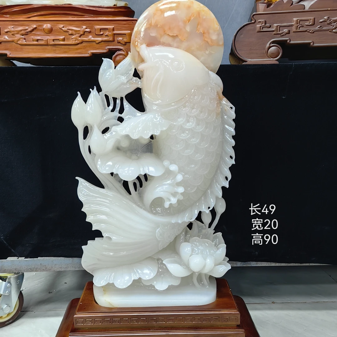 年年有余莲年有鱼手工雕刻客厅大厅玄关公司茶室家居摆件大号装饰