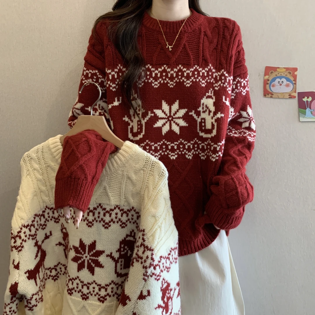 费尔岛复古提花氛围感加厚毛衣女秋冬新款时尚减龄慵懒风上衣6654