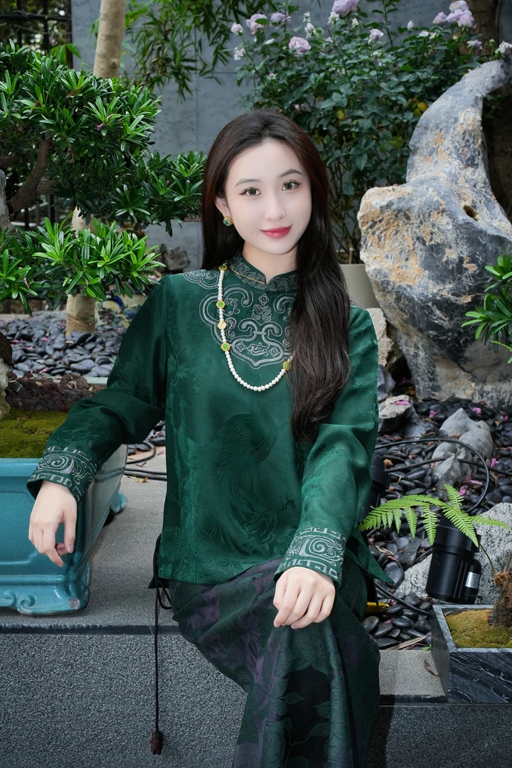 蓝大【墨璃】桑蚕丝立领上衣7456