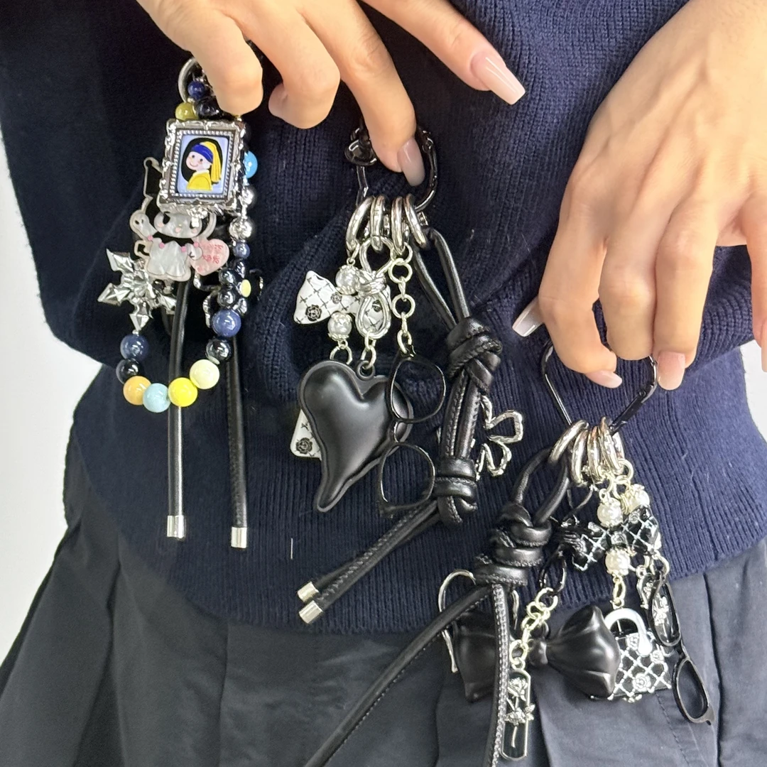 【啵啵DIY】miu系编织多色皮绳挂饰手机钥匙扣挂绳ins包挂diy饰品