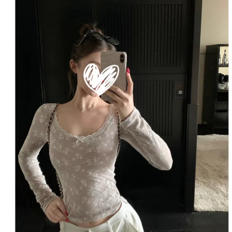 2025秋冬新款纯欲小众设计感打底衫女内搭长袖T恤蕾丝边辣妹上衣