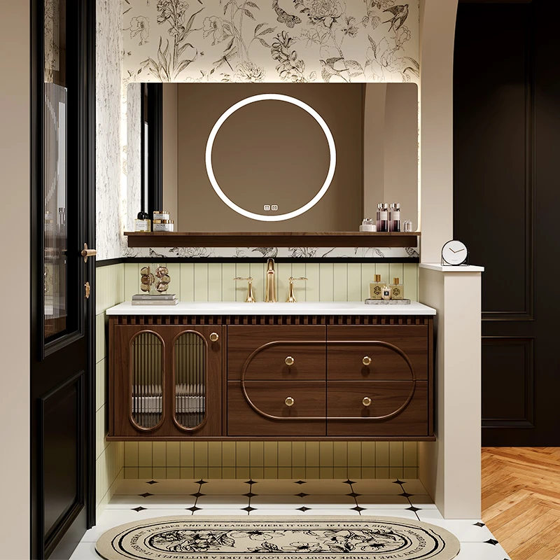 中古风浴室柜组合陶瓷一体盆简约卫生间洗手洗脸盆柜洗漱台