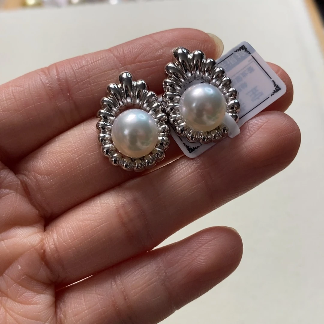 海水珍珠耳饰银S925镶嵌