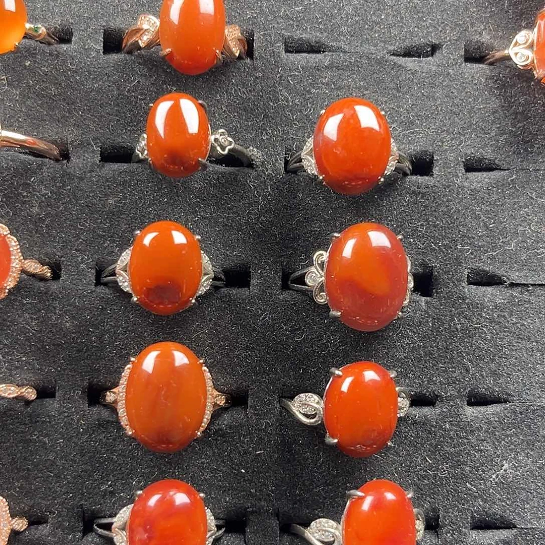 南红玛瑙银S925镶嵌珠宝奇石戒指多样性发其一