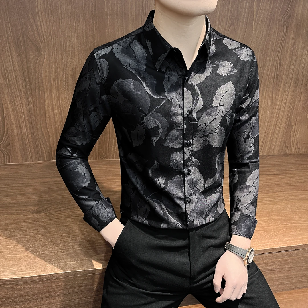 复古风碎花衬衫男款长袖2025新款秋季痞帅高级感轻奢男装男士衬衣