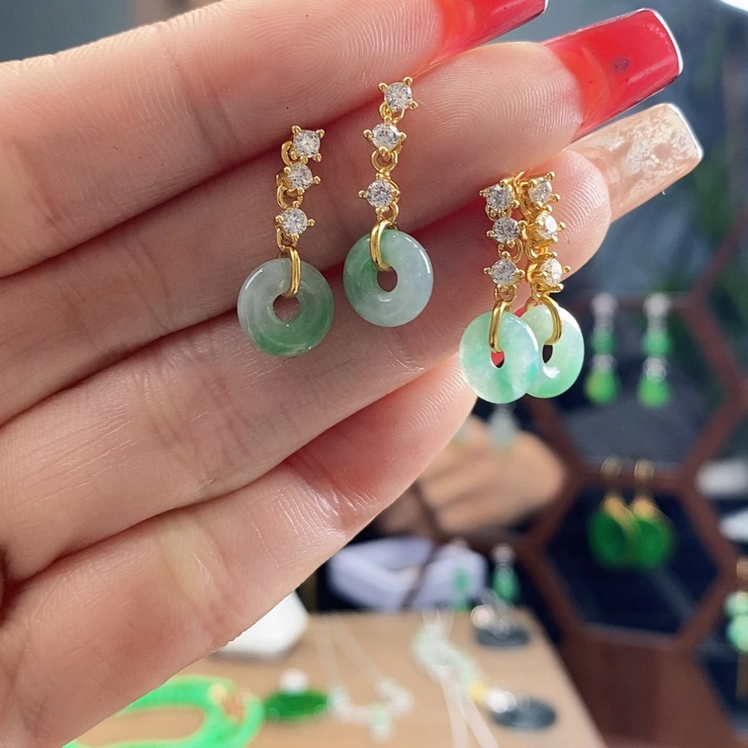 翡翠耳饰银S925镶嵌多样发其一