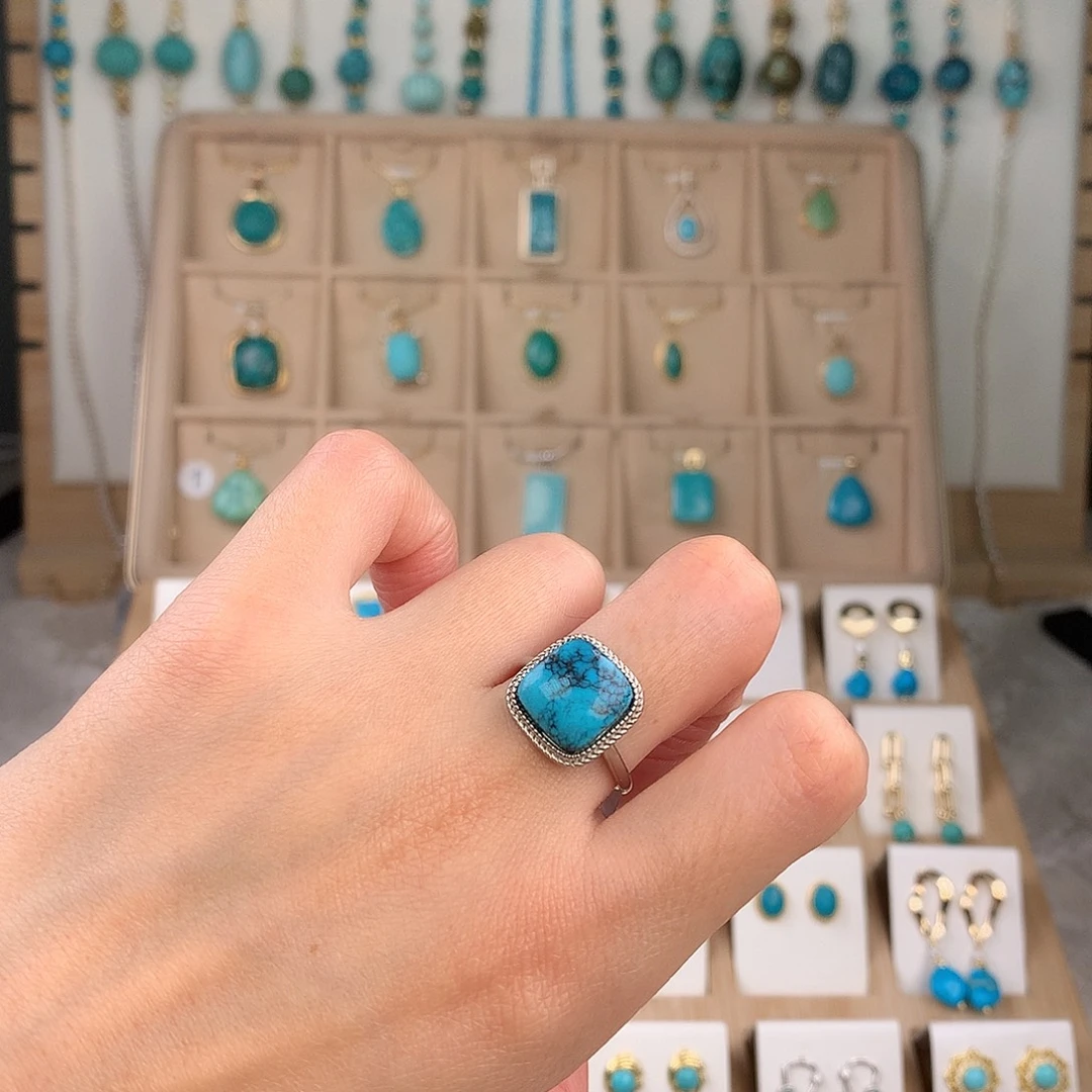 绿松石银S925镶嵌戒指