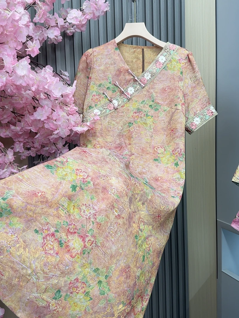 2025夏季新款国风优雅高贵气质中国风连衣裙8593#