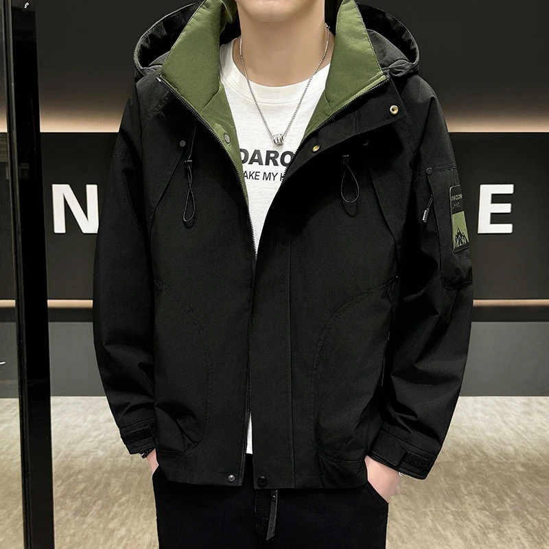 2026秋冬新款男装夹克外套潮流工装连帽冲锋衣休闲百搭防风防水