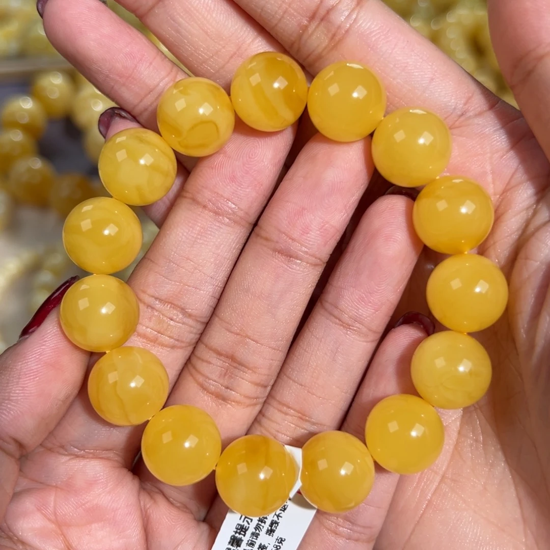 手链琥珀未镶嵌14mm焦皮料鸡油黄 23.5