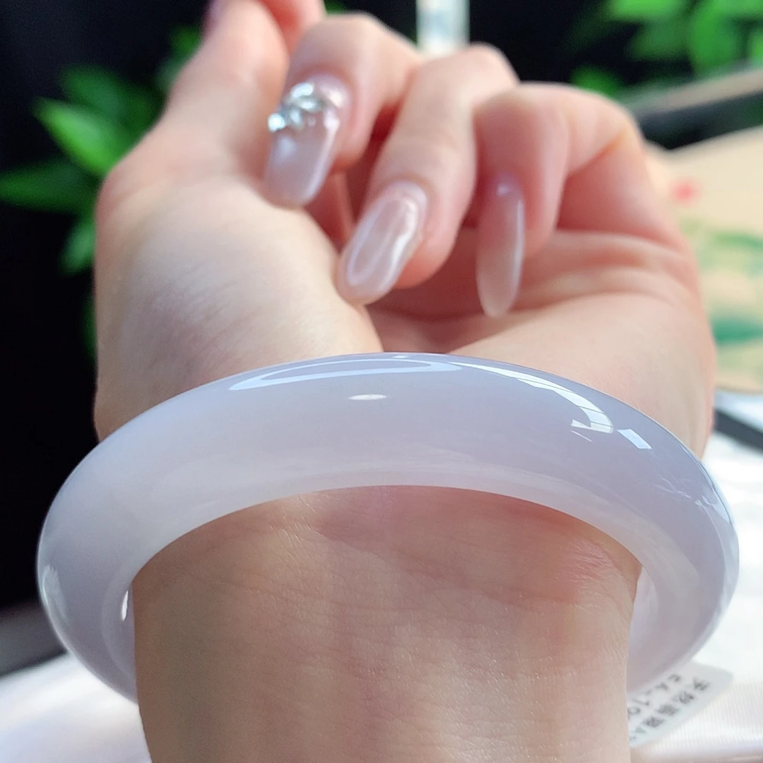 未镶嵌手镯翡翠天然A货翡翠54-55冰胶粉白月光 果冻胶5号