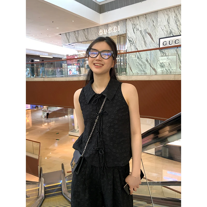 王少女【清清】黑色气质新中式马甲无袖外套 J22086S42