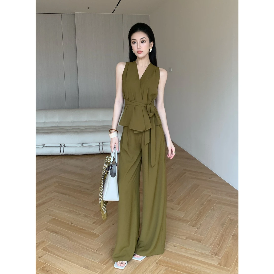 JIJINQI时尚气质显瘦收腰韩版设计感无袖通勤套装女 JD04TZPT1201