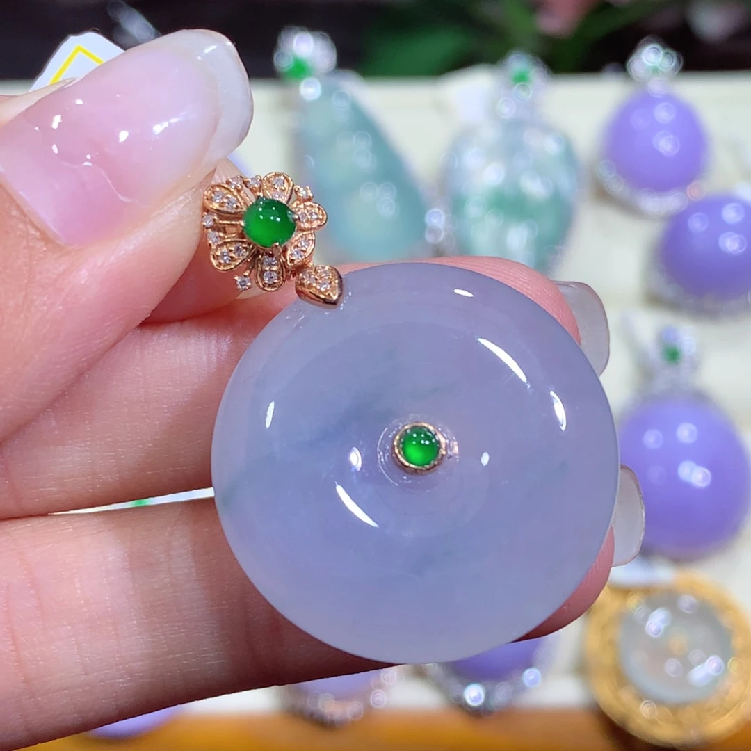 翡翠18K金镶嵌吊坠(不含链)